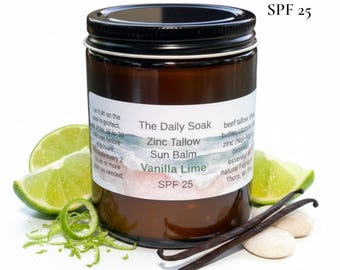 Tallow Sun Balm: Non-Nano Zinc, Coconut Oil.