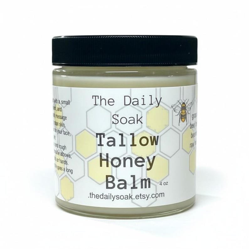 Tallow Balm with Raw Honey: Sensitive Skin Face Cream - 4oz image 5