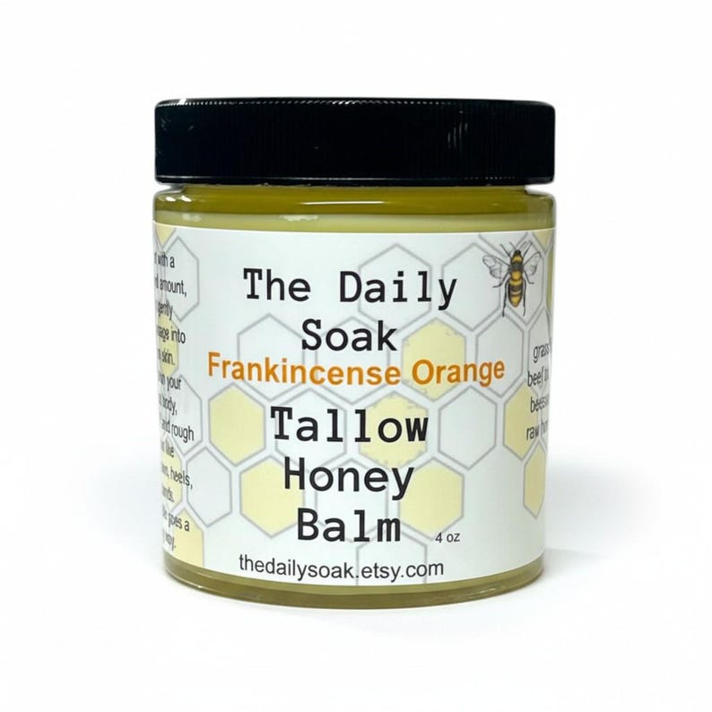 Tallow Balm with Raw Honey: Sensitive Skin Face Cream - 4oz Frankincense Orange
