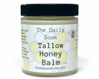 Tallow & Honey Face Cream: Grass-Fed Tallow Balm - 4oz Glass Jar