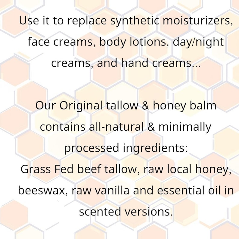 Tallow Balm with Raw Honey: Sensitive Skin Face Cream - 4oz image 2