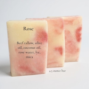 Bar soap, Rose Soap, beef tallow soap, pink rose soap, Natural Homemade Soap.