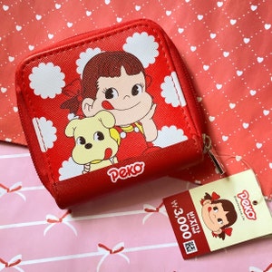 Kawaii Milky Peko chan & dog Fujiya red coin purse wallet