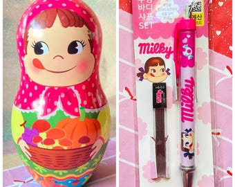 Kawaii Peko chan Fujiya Milky Nesting Doll Canister Matryoshka Shaped from Japan or Mechanical Pencil from South Korea : choose one