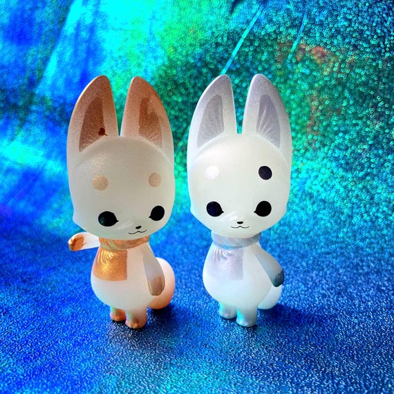 Kawaii Set of Kitsune Banjihan Ace Little Fox Gold & Silver Sofubi