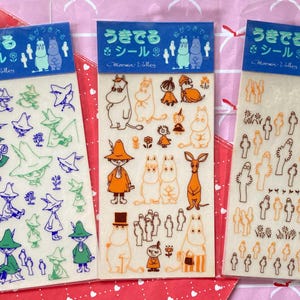 Adesivos Kawaii 3 Moomin Valley vintage retrô dos anos 90 com traços de transferência feitos no Japão pela Gakken (usados)