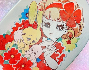 Kawaii vintage Big Eyes girl Big Eyed anime manga style bento lunch box from Japan 1980s