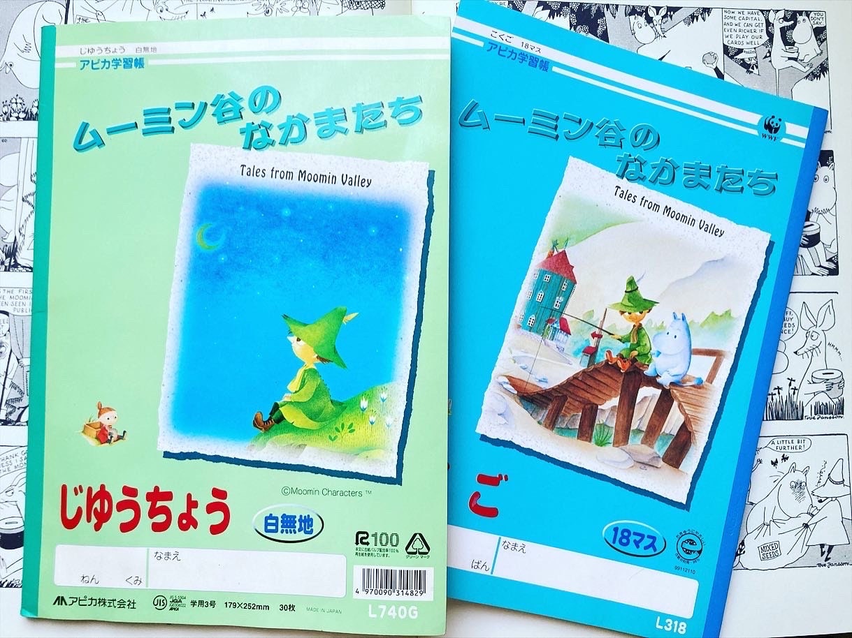 Kawaii set of 2 Moomin & Snufkin vintage retro 1990s school notebook, made in Japan