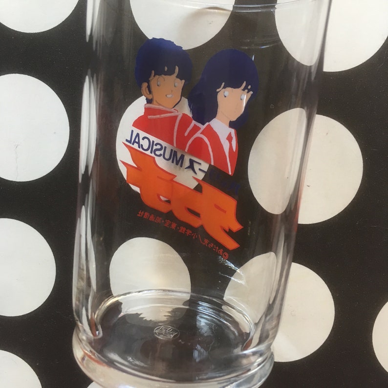 Kawaii manga anime glass by Adachi Mitsuru in 80s from Japan