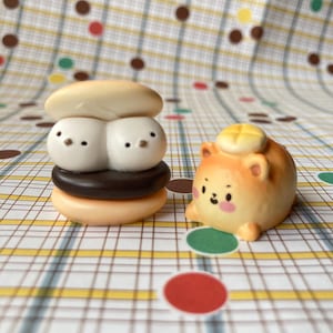 Kawaii Set of 2 Bread Puppy Melonpan & Shimaenaga Bird Dorayaki Miniature Figure Resin Ornaments Desk Decor