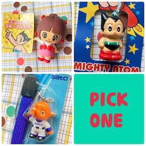 Kawaii Pinoko Blackjack or Mighty Atom mascot figure toy with strap by Tezuka Osamu OR Sato Chan Orange Elephant mascot Japan : choose one
