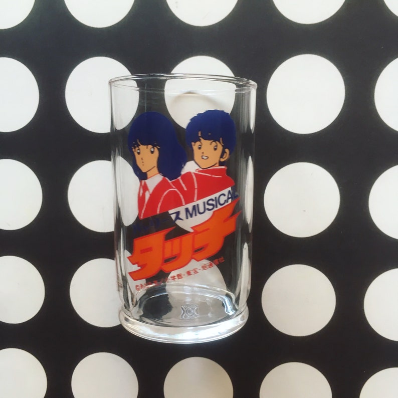 Kawaii manga anime glass by Adachi Mitsuru in 80s from Japan