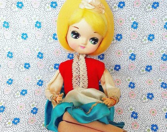 VTG Japan Big Eye Mod Black Kneehugger Pierrot Pose Doll VTG Japan Big Eye Mod Black Kneehugger Pierrot Pose Doll