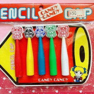 Kawaii vintage Popy Candy Candy / Kyandi Kyandi Popy anime por Yumiko Igarashi Conjunto de tampas de lápis em embalagem original do Japão