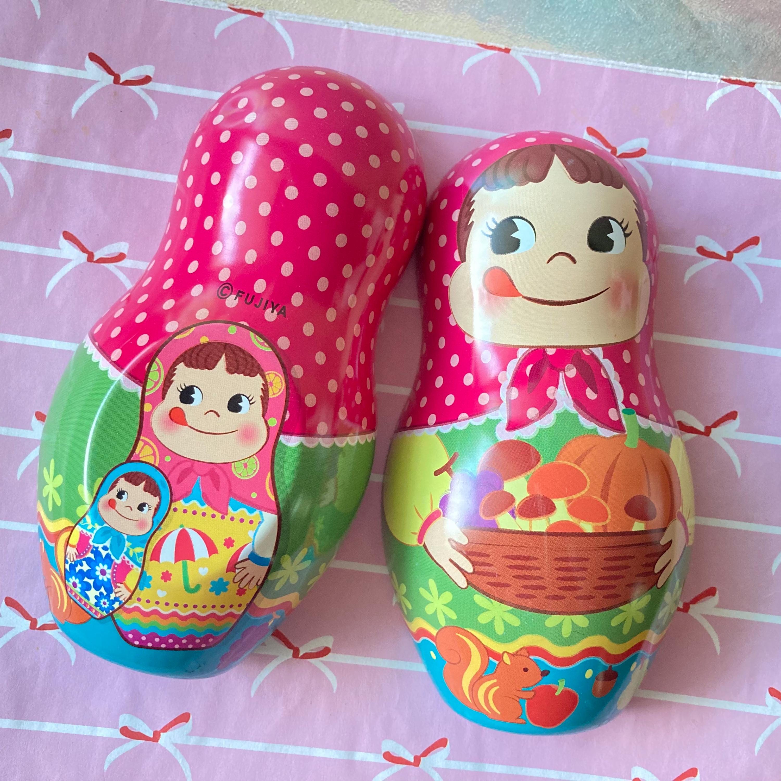 Kawaii Peko Chan Fujiya Milky Candy Tin Box Nesting Doll Canister