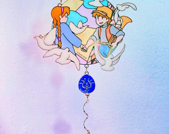 Kawaii Ghibli Laputa Castle in the Sky Sun Catcher window hanging Stained Glass Style from Japan