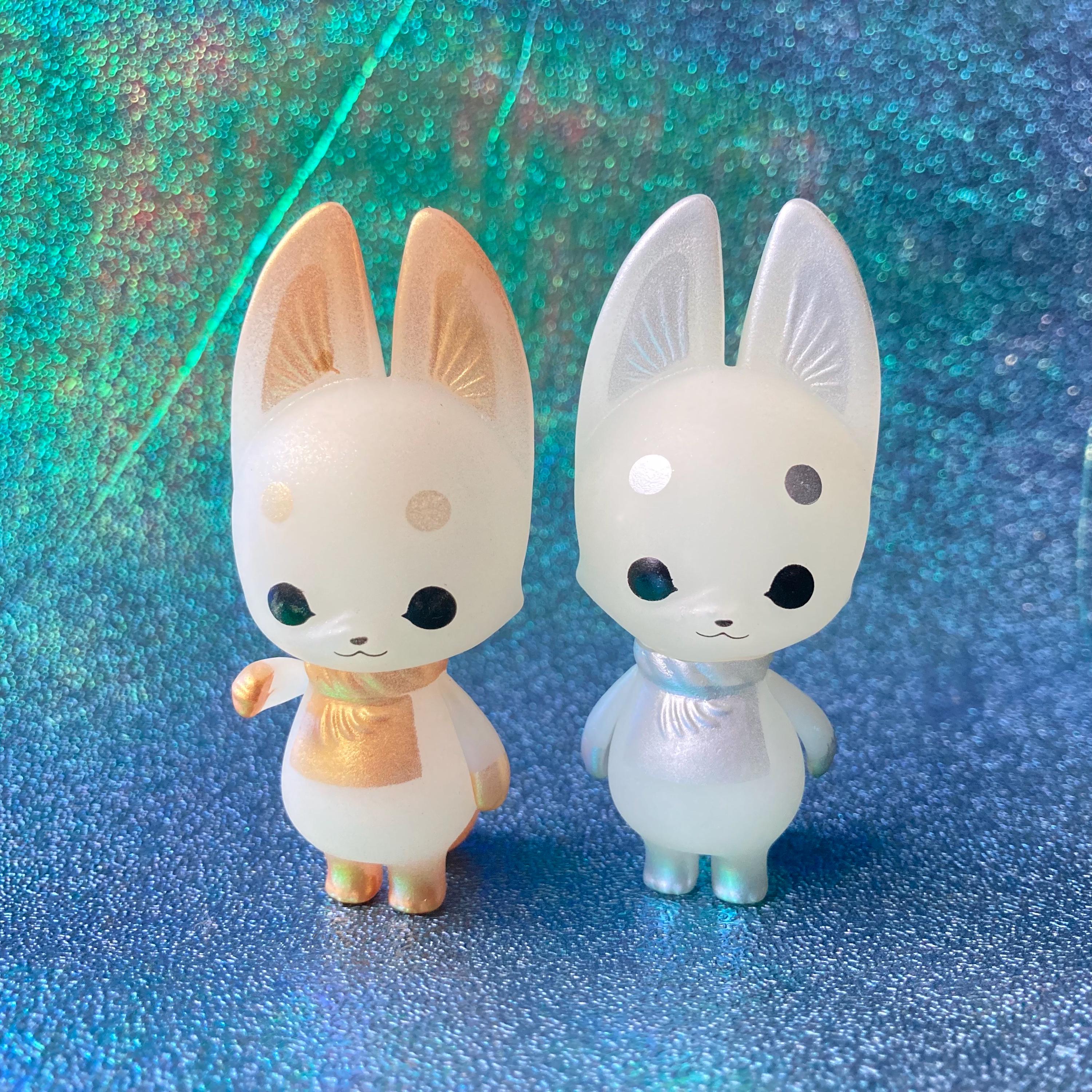 Kawaii Set of Kitsune Banjihan Ace Little Fox Gold & Silver Sofubi