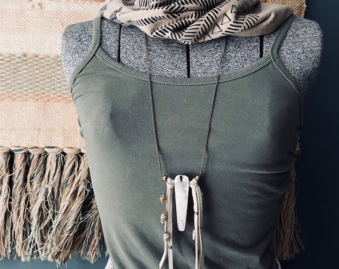 Bone and leather tassel necklace