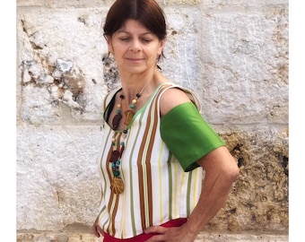 Top a righe colorate, crop top bianco, top seta, blusa seta, top corto, top elegante, camicetta seta, top estivo, camicetta seta, camicia