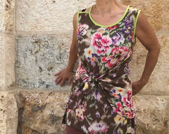Blusa floral de seda, blusa de seda, regata de seda, blusa floral, túnica, blusa sem mangas, blusa sem mangas, blusa de verão, blusa de seda, blusa floral