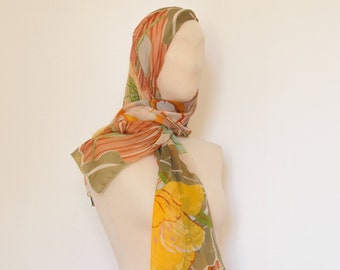 Yellow Silk Scarf, Floral Shawl, Yellow Scarf, Chiffon Scarf  display picture 1