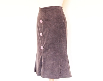 Brown velvet skirt, brown skirt, cotton skirt, trumpet skirt, mermaid skirt, button skirt, one of a kind, slip skirt, brown pencil skirt