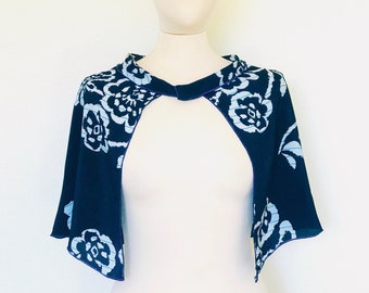 Blue cape, floral top, chiffon poncho, silk shrug, sheer shrug, one of a kind, poncho women, cape shawl, silk top, evening shawl, sheer