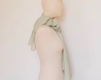 Pastel green scarf, long chiffon scarf, green silk scarf, pastel scarf, one of a kind, silk scarf women, scarf women handmade, large silk