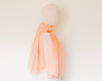 Salmon pink scarf, pink silk scarf, pastel scarf, long chiffon scarf, silk scarf women, scarf women handmade, pink scarf, one of a kind