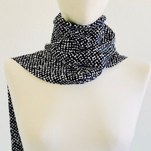 Black and white scarf, lined scarf, black silk scarf, woman scarf, silk hair scarf, long silk shawl, evening shawl, head scarf for women