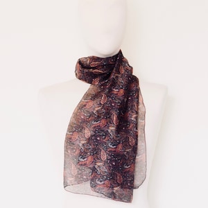 Paisley silk scarf, brown silk shawl, floral chiffon scarf, 100 silk scarf, silk hair scarf, shawl wrap, silk head scarf, woman scarf, pure