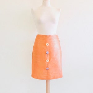 Orange silk skirt, orange skirt, pencil skirt, button skirt, taffeta skirt, slip skirt, shantung skirt, summer skirt, midi skirt, custom