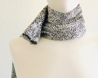 Brown and white scarf, silk scarf women, geometric print scarf, double sided scarf, one of a kind, silk shawl, long silk scarf, brown silk