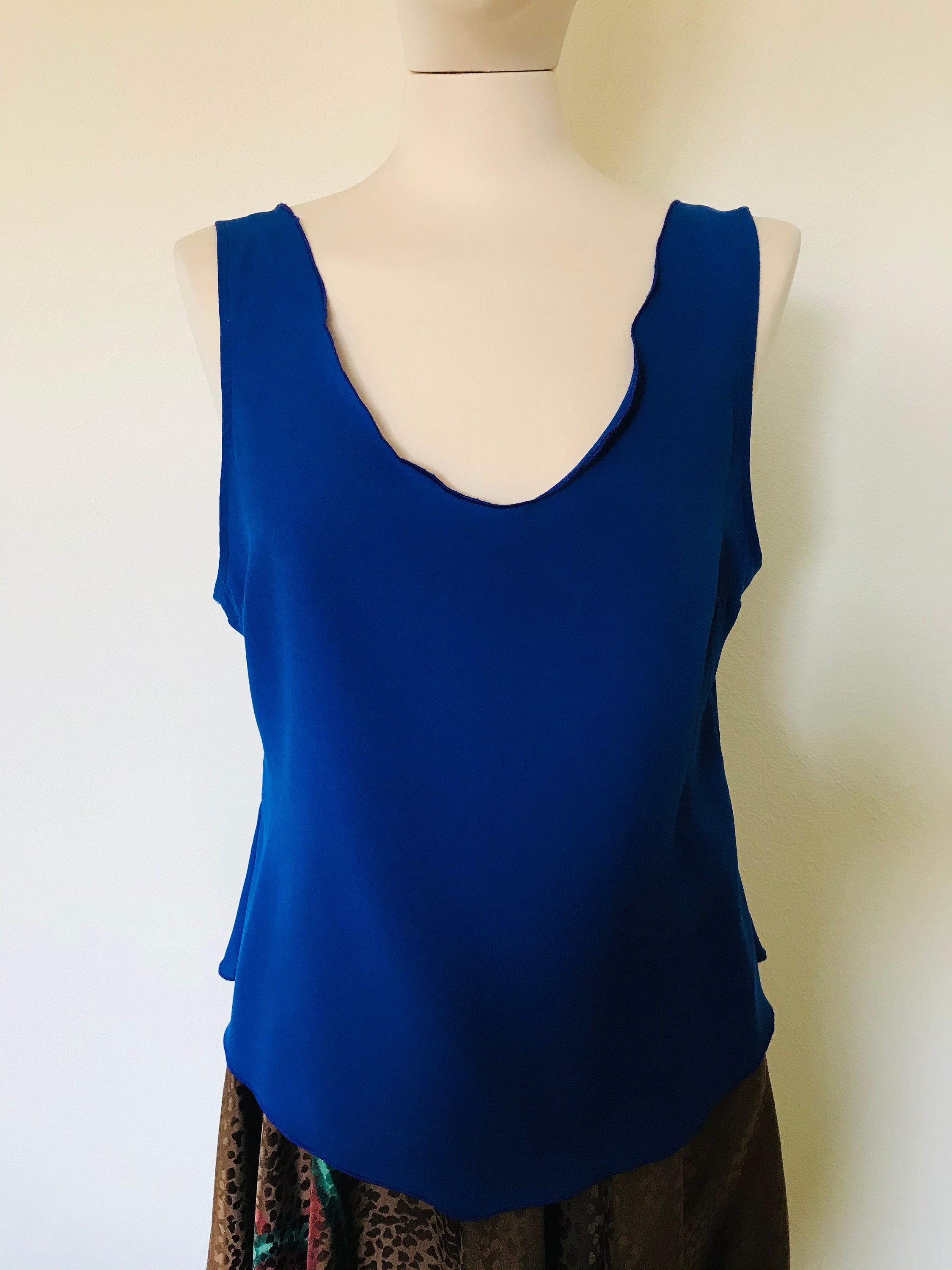 Cobalt blue silk top sleeveless | Etsy