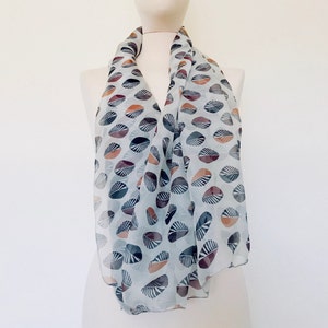 Leaves print scarf, floral chiffon scarf, black and white, shawl wrap, woman scarf, silk scarf women, summer scarf, head scarf for women