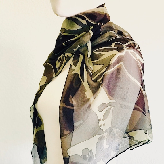 Olive floral Silk Scarf Olive Folk Floral Large Scarf | Tuckernuck Accessories main image 4