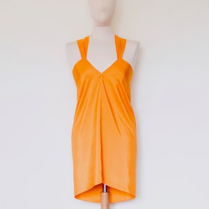 Orange dress, orange silk dress, criss cross dress, backless dress, summer dress, wrap dress, party dress, silk cocktail dress, midi dress