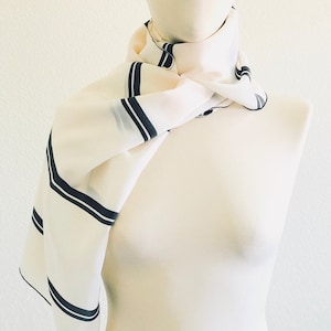 Black and white scarf, silk chiffon scarf, striped scarf, shawl wrap, silk hair scarf, woman scarf, pure silk scarf, head scarf for women
