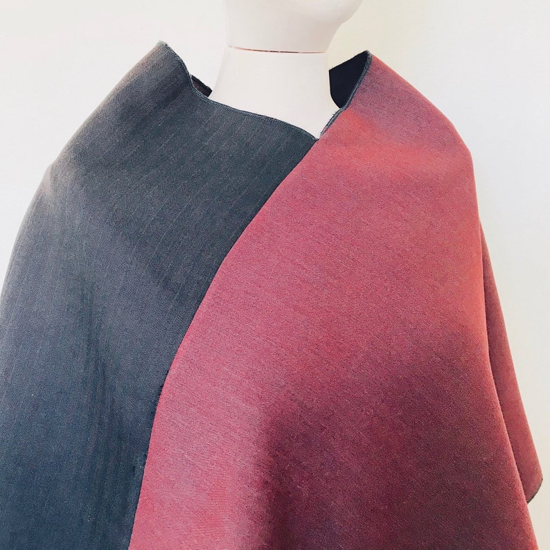 Unique red and grey wool poncho