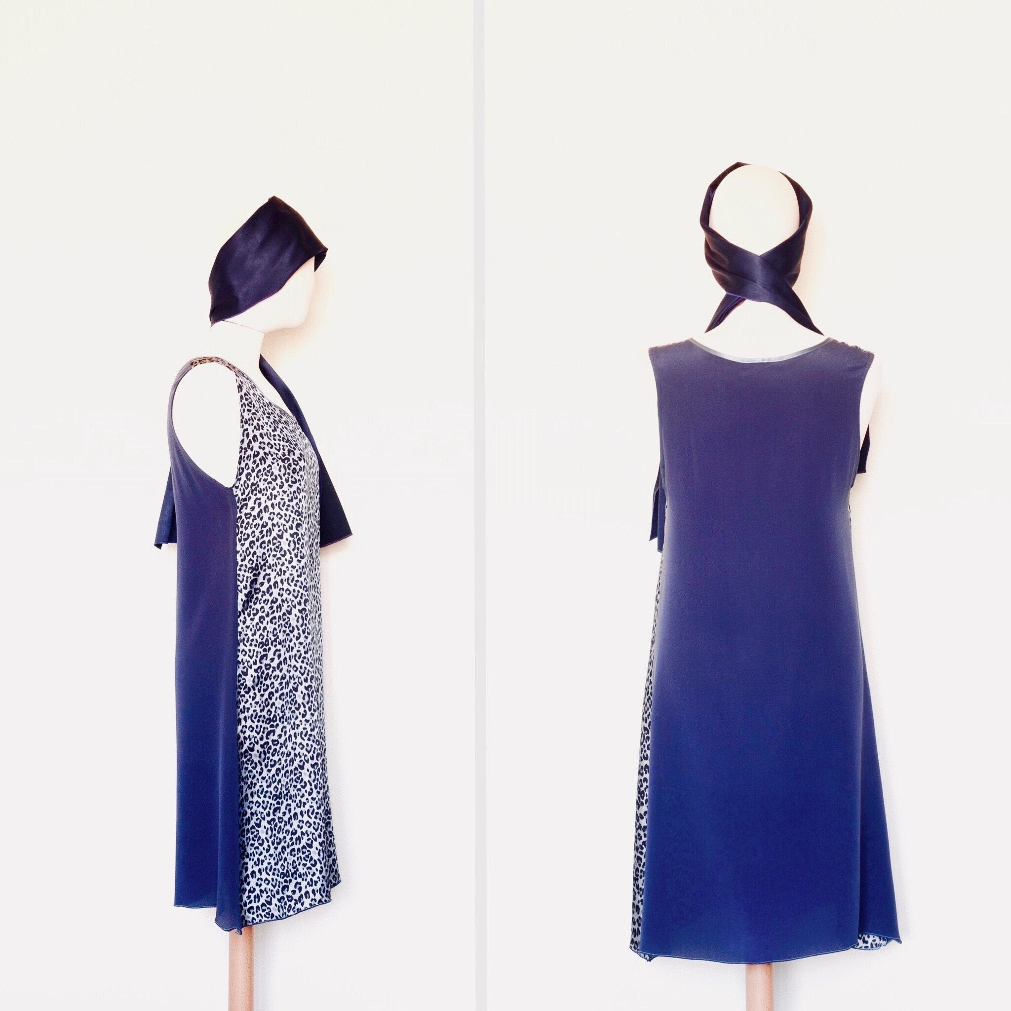 EFOFEI Abito Donna Svasato A Trapezio – Patchwork Floreale Blu Navy, Scollo A V, Vita Alta, Taglia XL - copertina