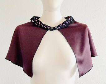 Purple capelet, cape shawl, silk shrug, purple top, shoulder cape, poncho women, one of a kind, dressy shrug, silk shawl, burgundy shrug