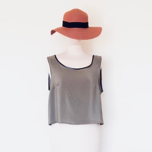 Grey crop top, silk blouse, silk top, crop tank top, grey shirt, summer shirt, sleeveless blouse, tunic top, shirt for women, silk top