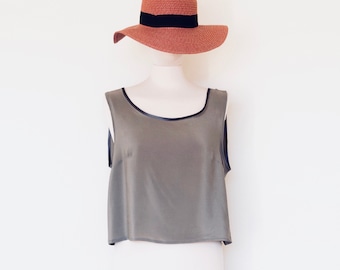Top seta grigio, blusa senza maniche, top corto, camicia seta elegante,  canotta donna, top elegante, camicia donna, tunica seta, blusa seta