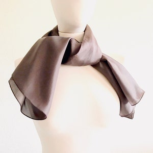 Dark brown scarf, silk chiffon scarf, shawl wrap, woman scarf, 100 silk scarf, silk hair scarf, silk head scarf, summer scarf, handmade