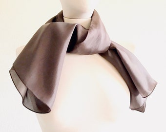 Dark brown scarf, long chiffon scarf, brown silk scarf, scarf women brown, silk shawl, scarf women handmade, silk hair scarf, one of a kind