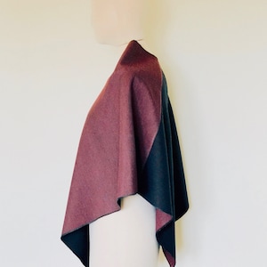 Exquisite one-of-a-kind poncho in red and grey wool