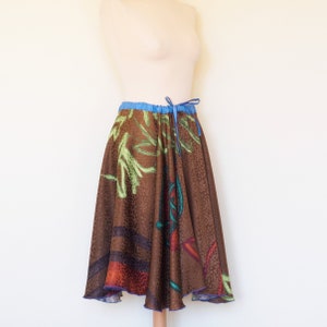 Brown silk skirt, floral skirt, poodle skirt, full circle skirt, elastic waist skirt, pleated skirt, wrap skirt, summer skirt, brown skirt