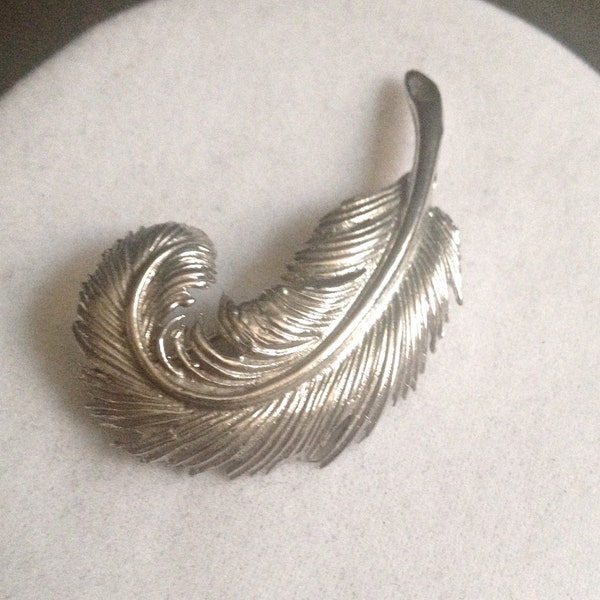 Vintage1950s Silver Feather Brooch Free Shipping
