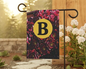 Personalized Initial Garden Flag, Floral Watercolor Banner