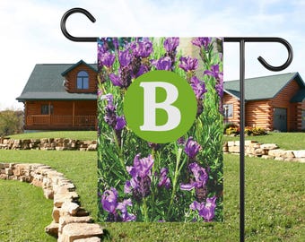 Personalized Lavender Garden Flag, Watercolor Initial Banner